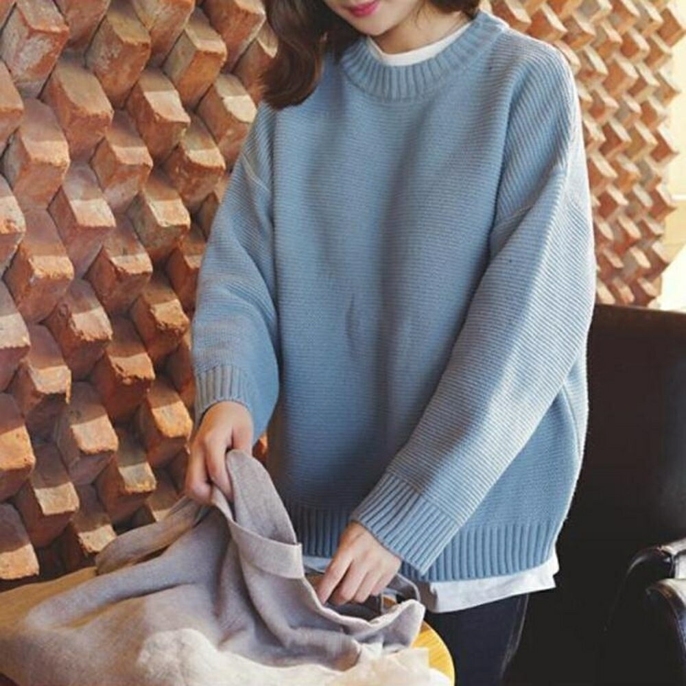 雪紡上衣 套頭毛衣女秋冬秋新款韓版學生上衣寬鬆百搭慵懶長袖針織衫 都市時尚DF