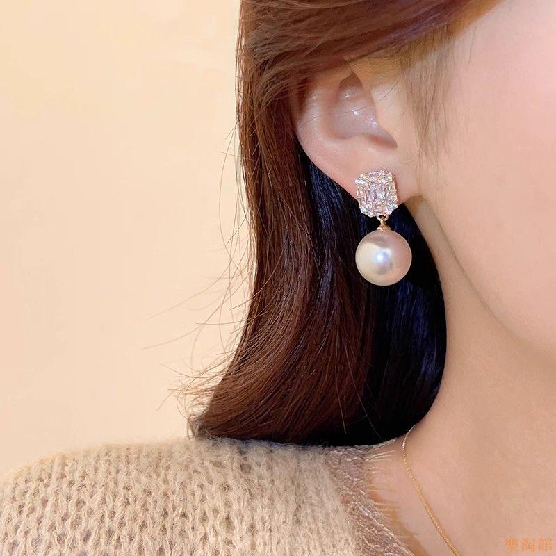 樂淘館S925銀針鋯石珍珠耳釘女新款氣質耳飾輕奢小眾設計高級感耳墜耳環