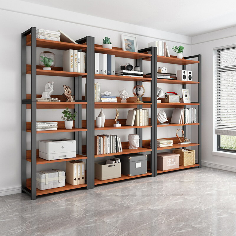 APP下單享點數9% 書架落地簡約現代鋼木多層儲物架客廳鐵藝展示貨架書柜架子置物架