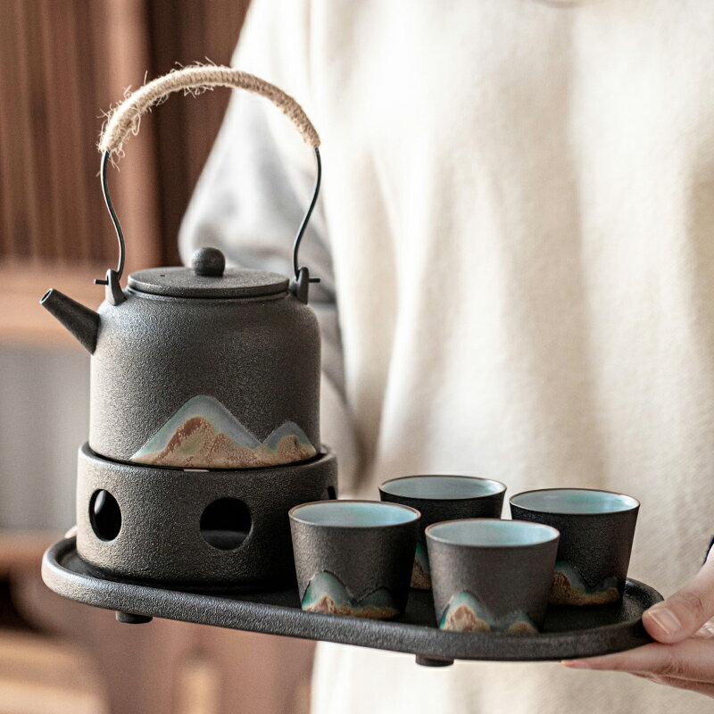 遠山功夫茶具套裝日式泡茶壺陶瓷提梁壺家用送禮辦公實用整套茶具