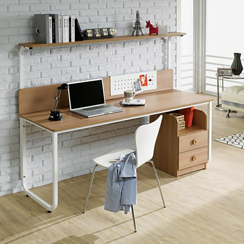 電腦桌台式家用雙人書桌書架組合桌現代簡約雙人筆記本電腦桌子 交換禮物