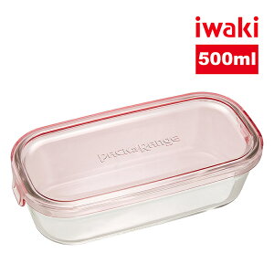 【iwaki】日本耐熱玻璃長方形微波保鮮盒500ml-粉