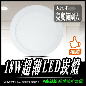 18W超薄LED崁燈｜薄型｜高效能｜節能省電｜全電壓｜白光｜