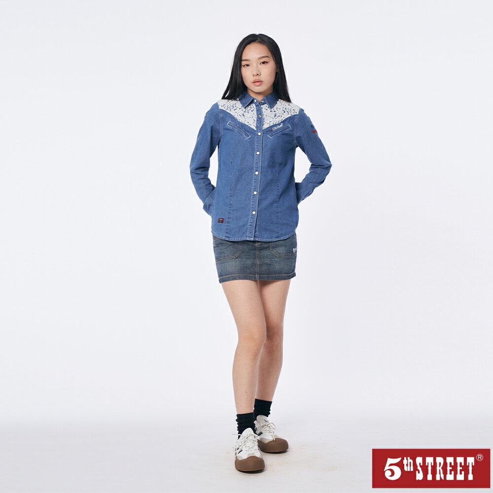 女美式牛仔短裙-拔洗藍【5th STREET】 ★夏日慶