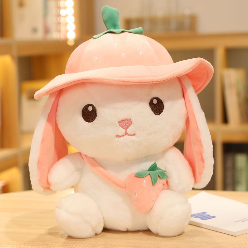 草莓兔子玩偶公仔可愛小白兔毛絨玩具布娃娃睡覺抱枕兒童玩具禮物