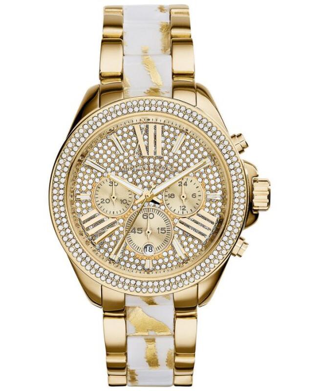 『Marc Jacobs旗艦店』美國代購 Michael Kors 彩金白閃耀羅馬滿鑽三眼計時腕錶
