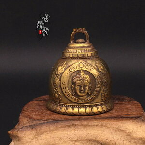 古玩雜項藏傳佛像藏佛小鈴鐺西藏梵文大號鈴鐺掛件純銅風水銅鈴1入