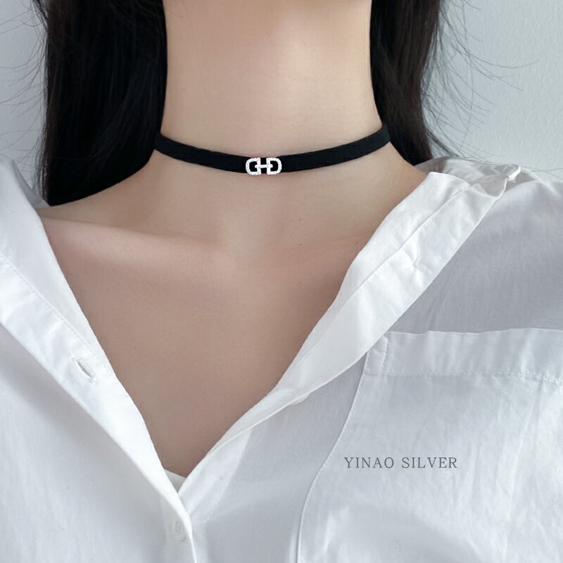 純銀黑色項圈女choker鎖骨鏈網紅頸帶短款脖子飾品韓國網紅頸鏈