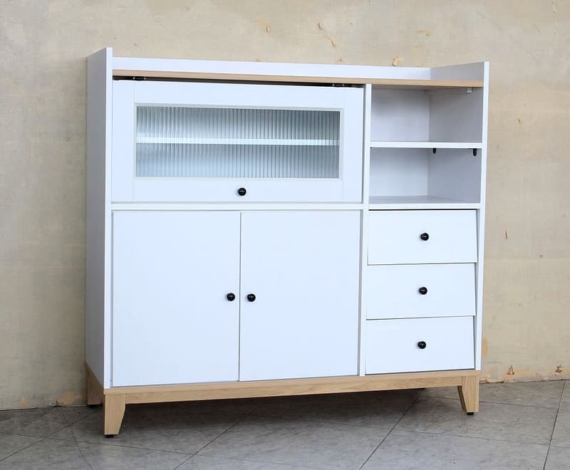 【歐風別館】香榭四尺白色+楓木雙色餐櫃【基隆至台中免運費】