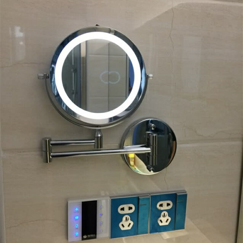 免打孔LED化妝鏡壁掛浴室折疊伸縮鏡帶燈充電酒店掛墻衛生間鏡子