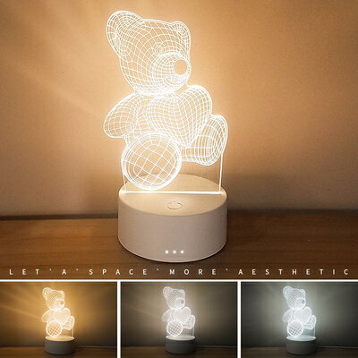 ✤宜家✤小熊USB插電3D小夜燈 創意立體LED節能燈
