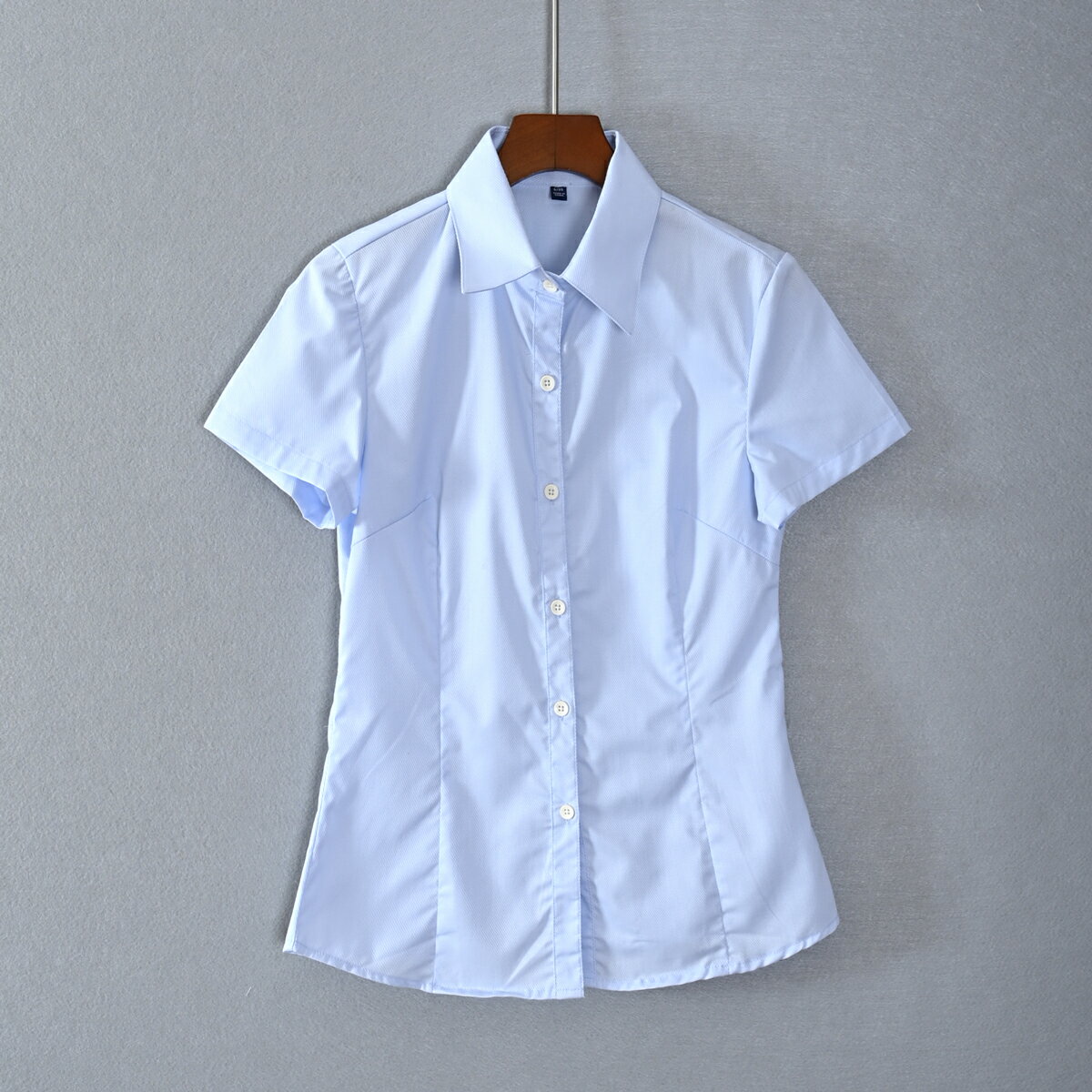 夏款女裝修身短袖翻領單排扣襯衫氣質上衣服顯瘦潮