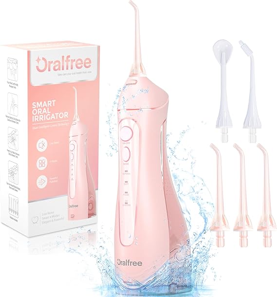 Oralfree 【美國代購】無線牙齒清潔 4 種模式口腔沖洗器 牙套牙線清潔充電便攜 IPX7 防水F5025 粉紅