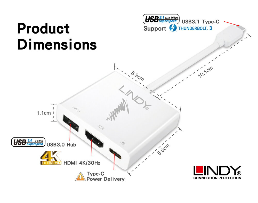 <br/><br/>  LINDY 林帝 主動式USB 3.1 Type-C to HDMI / HUB / PD 三合一轉接盒 43198<br/><br/>