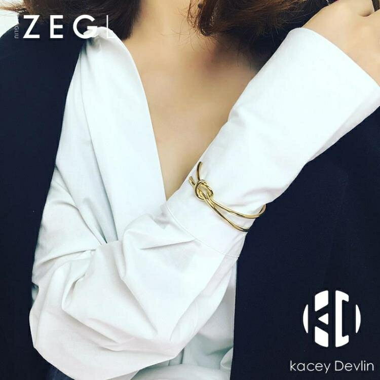 歐美雙環打結手鐲 女開口手環鍍18K彩金色個性飾品日韓情侶手鐲【聚物優品】