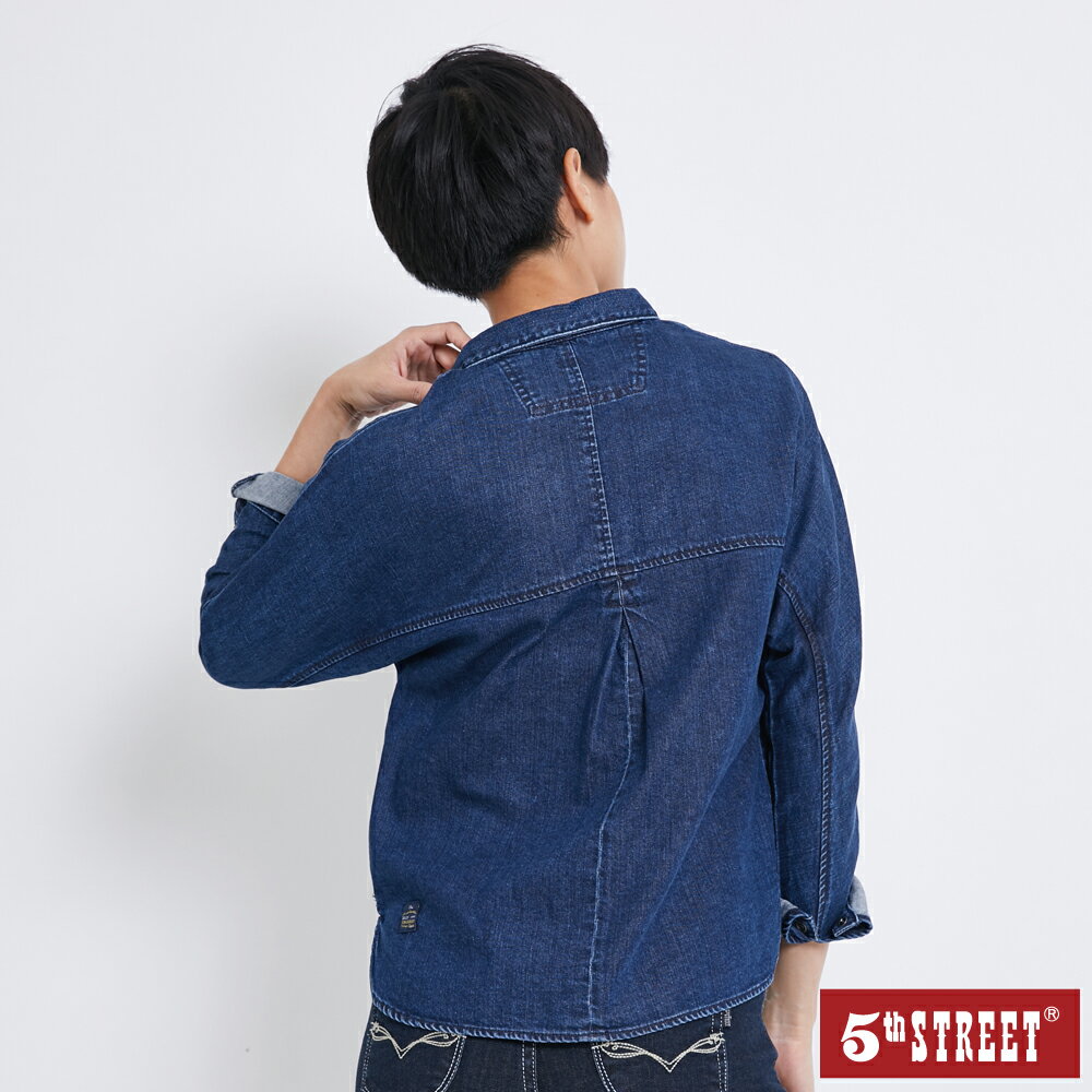 女寬版牛仔長袖襯衫-石洗藍【5th STREET】【APP下單享4%點數】 1