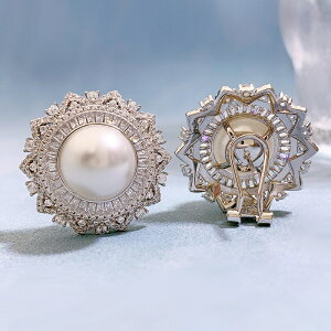 珍珠耳環925純銀耳針-花形12mm貝珠鑲鑽女飾品74gh6【獨家進口】【米蘭精品】