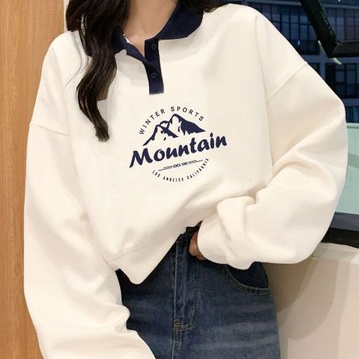 衛衣上衣polo領撞色拼接韓版寬松休閒女長袖加絨加厚時尚外套秋冬