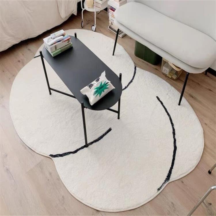 地毯客廳白色日式不規則橢圓形床邊擼感臥室