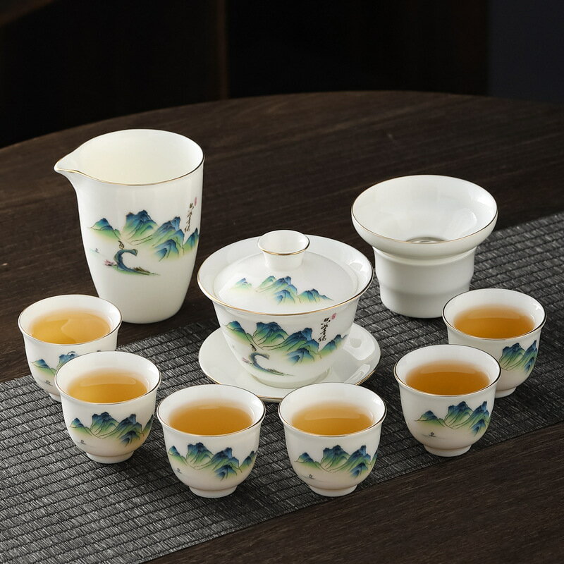 陶瓷整套家用商務伴手禮羊脂玉白瓷功夫茶具套裝蓋碗茶壺禮盒