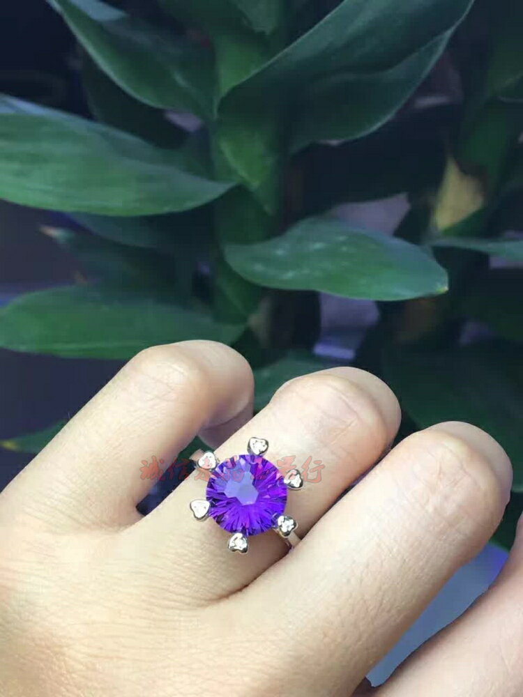 天然紫水晶黃水晶戒指 銀鑲嵌 女款戒指1入