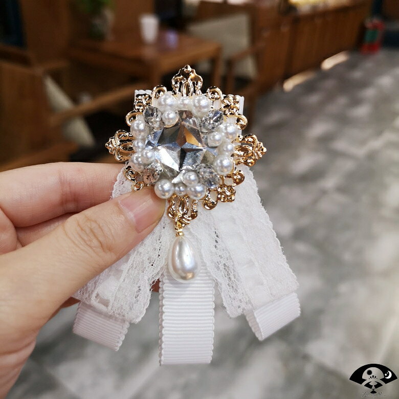 蝴蝶領針黑色蕾絲領結女襯衫領口白色飄帶學院風領花潮甜美