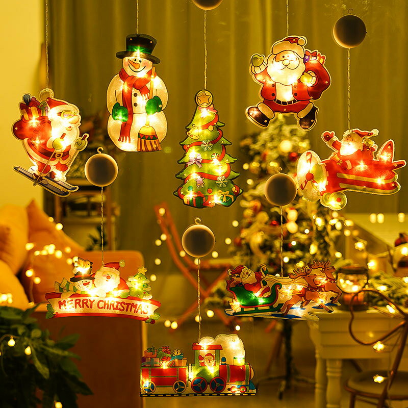 圣誕節發光燈飾壁掛圣誕老人雪人LED燈發光掛件櫥窗家用氛圍裝飾