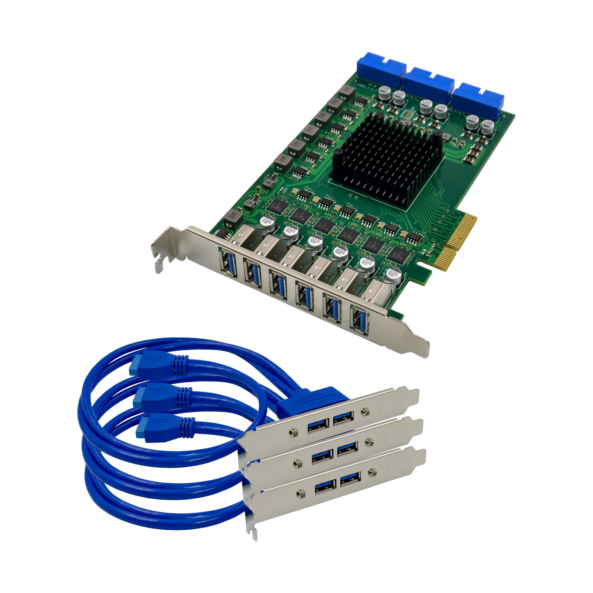 [6大陸直購] GRIS 12口臺式機 PCI-E轉USB3.0 工業級3.2電腦擴充套件卡 NEC720202+前置面板 GE-720202+