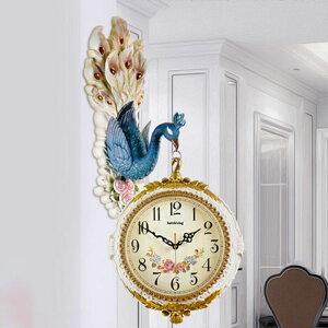 歐式掛鐘 雙面表鐘 客廳時尚鐘 表創意個性孔雀裝飾藝術家用靜音時鐘 交換禮物全館免運