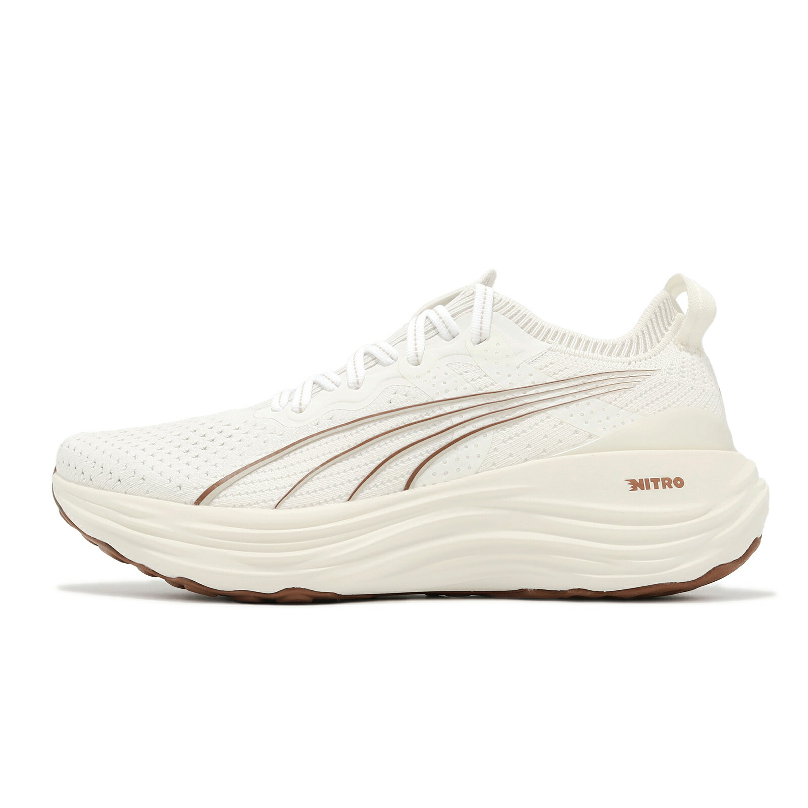 Puma 慢跑鞋 ForeverRun Nitro Knit Wns 女鞋 米白 棕 針織 氮氣中底 運動鞋