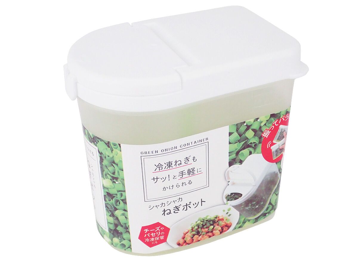 asdfkitty*SURUGA有濾網保鮮盒-350ML-保存蔥花.芹菜-冷凍冷藏都可以-有小開口可直接倒出來-日本正版商品