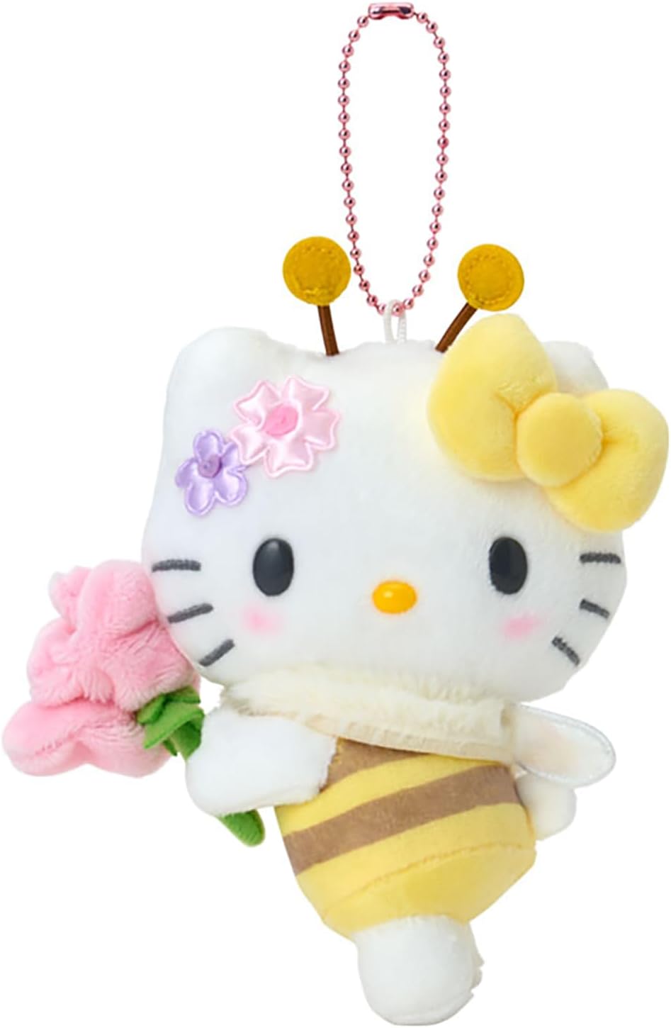 asdfkitty*KITTY 蜜蜂摘花 造型絨毛玩偶吊飾 掛飾 鑰匙圈-很大很顯眼-掛包包上或掛車上都好用-日本正版