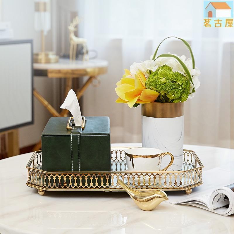 現代輕奢風抽紙巾盒客廳創意家用黃銅紙抽盒皮質美式歐式茶幾收納