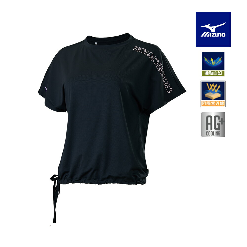 女瑜珈短袖T恤 K2TAB20309（黑）【美津濃MIZUNO】