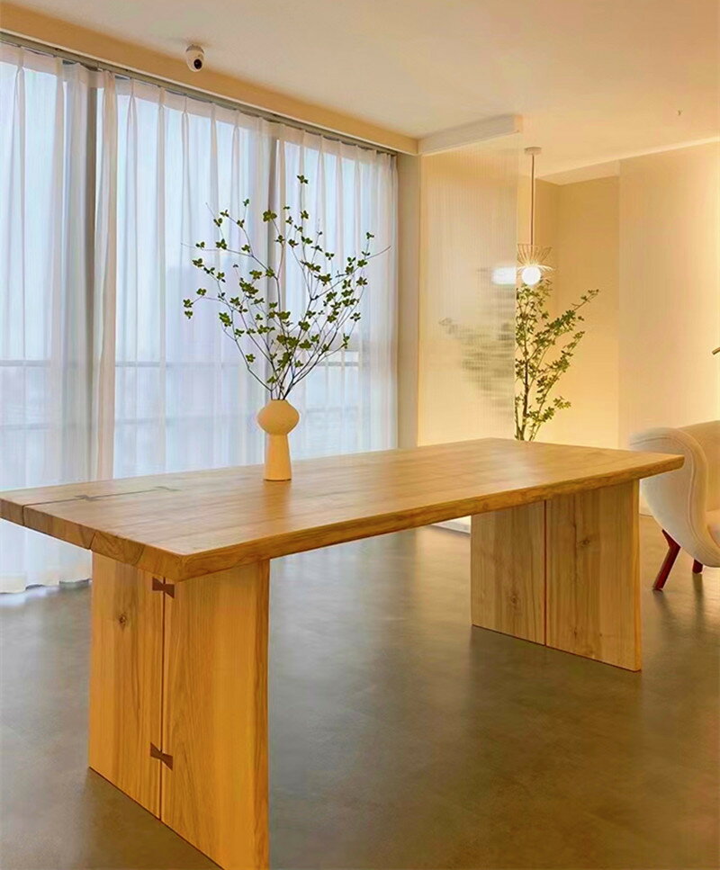 桌子 白蠟木雙拼大板餐桌日式實木茶桌原木自然邊工作臺民宿恰談辦公桌