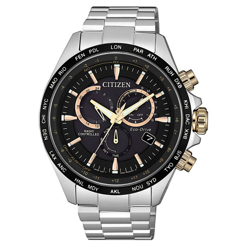 CITIZEN 星辰錶 CB5834-86E Gent's時尚男錶 光動能電波三眼腕錶 / 黑銀 45mm｜樂天全館特惠中★指定刷卡回饋10%