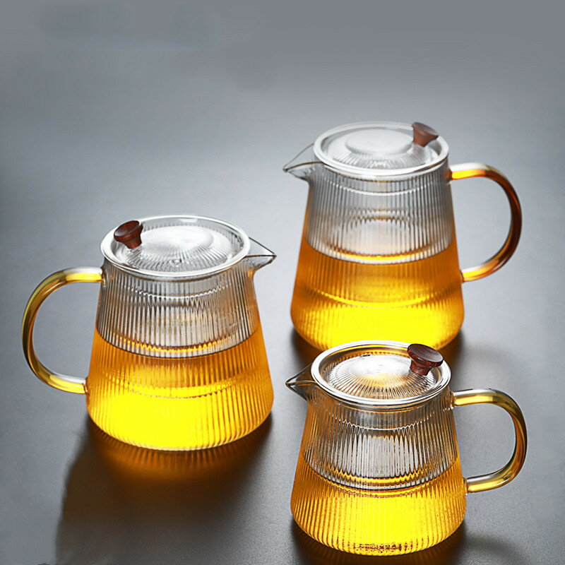 新款條紋玻璃茶壺日式加厚耐泡茶壺花茶壺垂紋過濾水壺