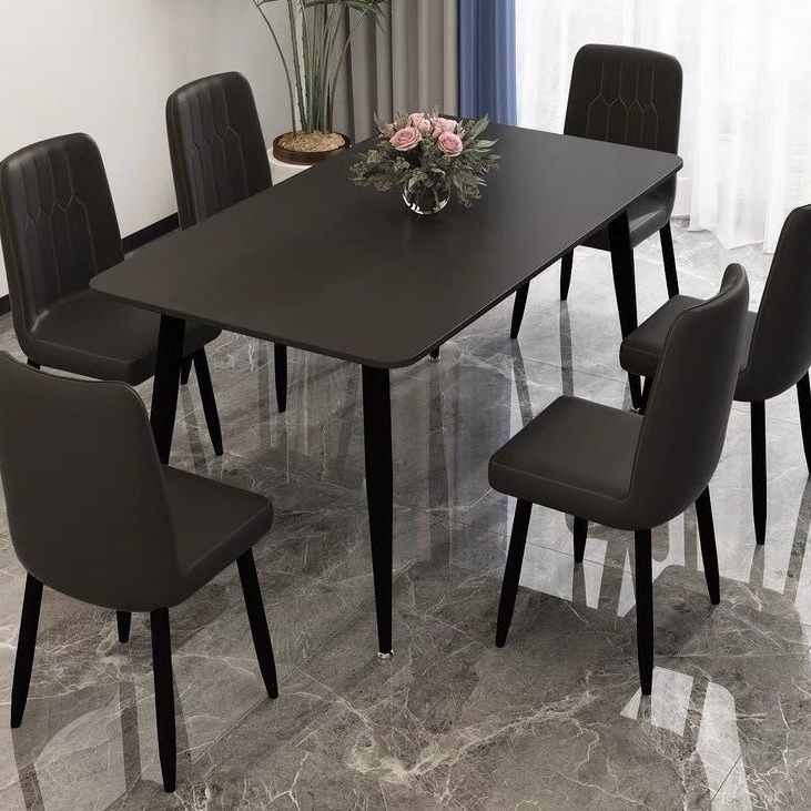 純色巖板餐桌椅組合家用輕奢現代簡約小戶型網紅飯桌意式極簡桌子