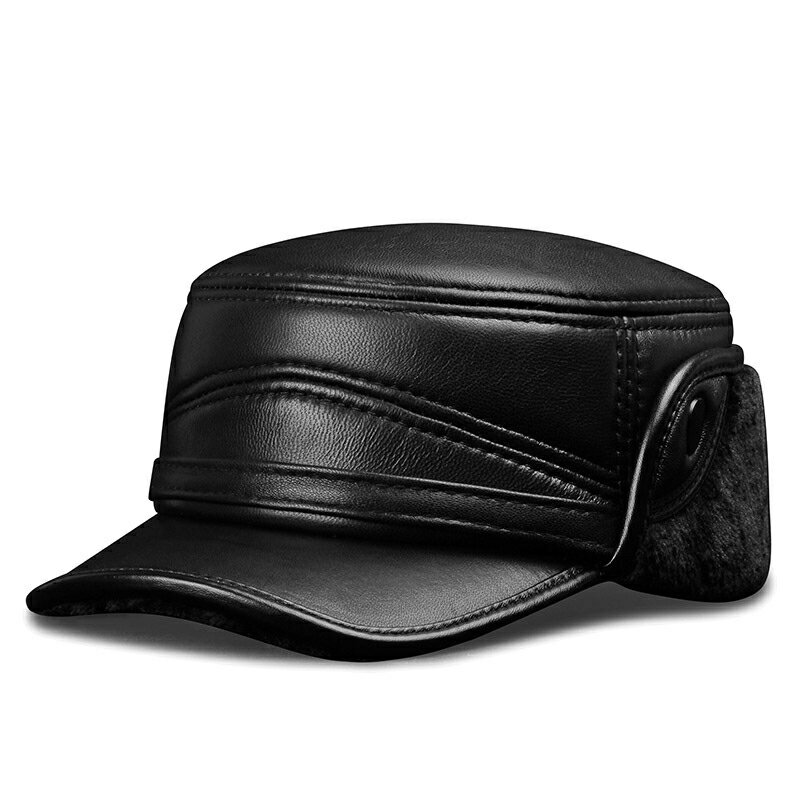 護耳帽真皮鴨舌帽-保暖加絨護耳平頂羊皮男帽子v1at16【巴黎精品】