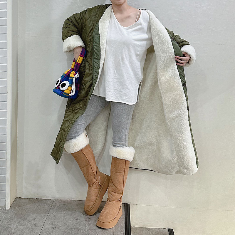 ANNAS 正韓兩面穿長版大衣 羊羔毛長版外套 長版羽絨棉外套 雙面穿 韓國 3