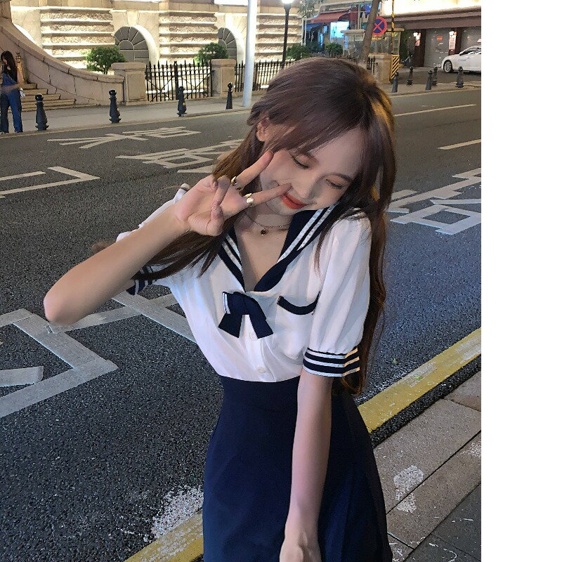 日系學院風套裝裙夏季清純女裝甜美減齡海軍制服jk韓式校服小個子