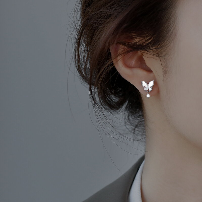 925純銀蝴蝶耳釘女年新款潮秋冬精致耳環耳飾簡約小眾高級感