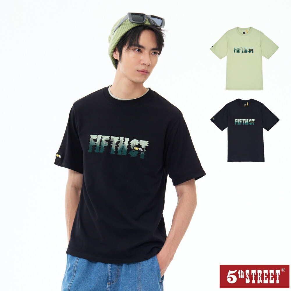 男裝 短T 純棉 漸層繡花 印花 短袖T恤 LOGO TEE 上衣 黑色 (571052) 【5th STREET】【APP下單享4%回饋】
