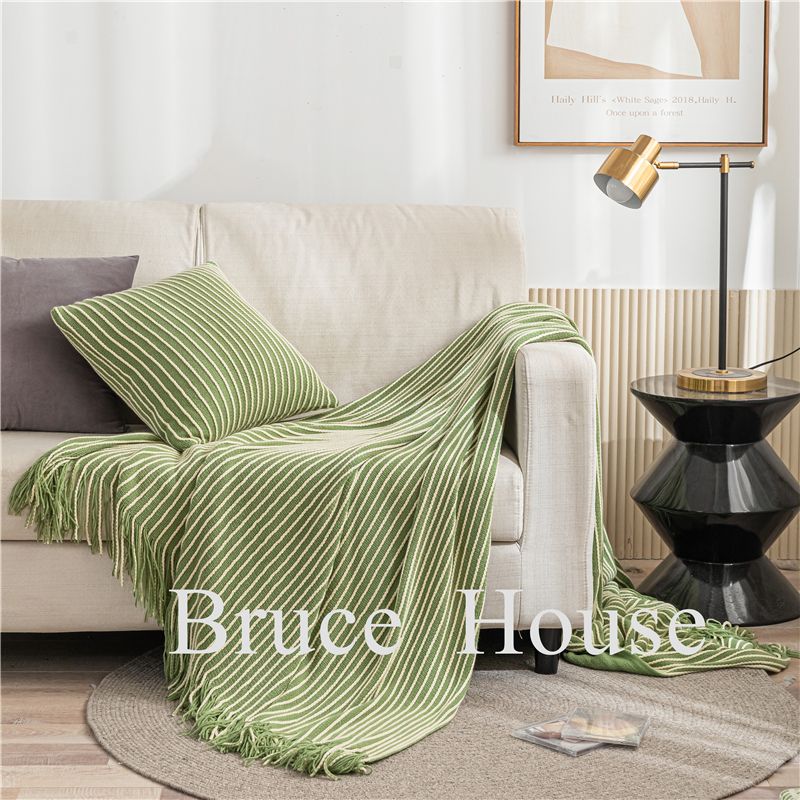 床旗 北歐小清新果綠色床尾巾簡約現代沙發毯樣板間裝飾毯設計師針織毯