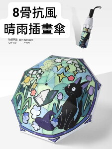 黑貓插畫風 三折八骨自動晴雨兩用優質傘