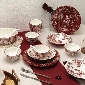 餐具組合 中式餐具飯碗盤子家用2022新款瓷器結婚新婚禮品碗具碎花青窯碗盤
