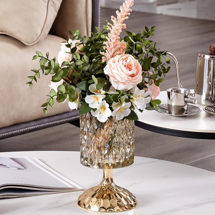輕奢風客廳加厚玻璃花瓶創意簡約北歐餐廳插花干花仿真花裝飾花器 樂購生活百貨