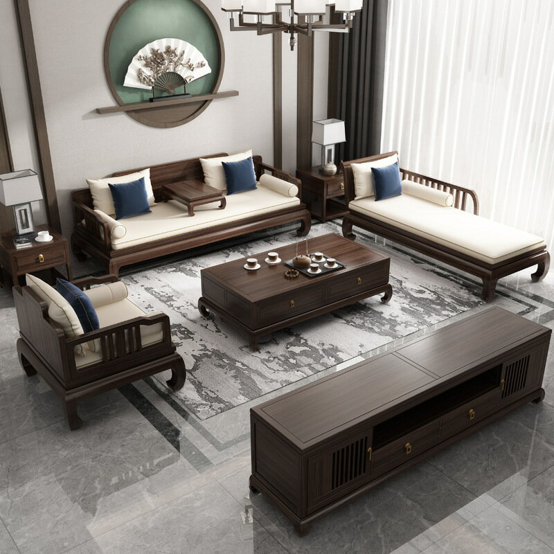 家具 新中式實木沙發組合禪意羅漢床貴妃榻沙發桃木仿古家具