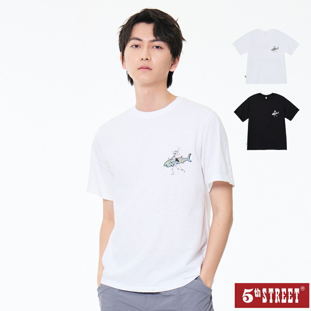 5TH FISHING CLUB 中性款 男女短T 海灘衝浪 印花 短袖T恤 TEE 上衣 白色 (571037) 【5th STREET】【APP下單天天10%回饋】 最高折426
