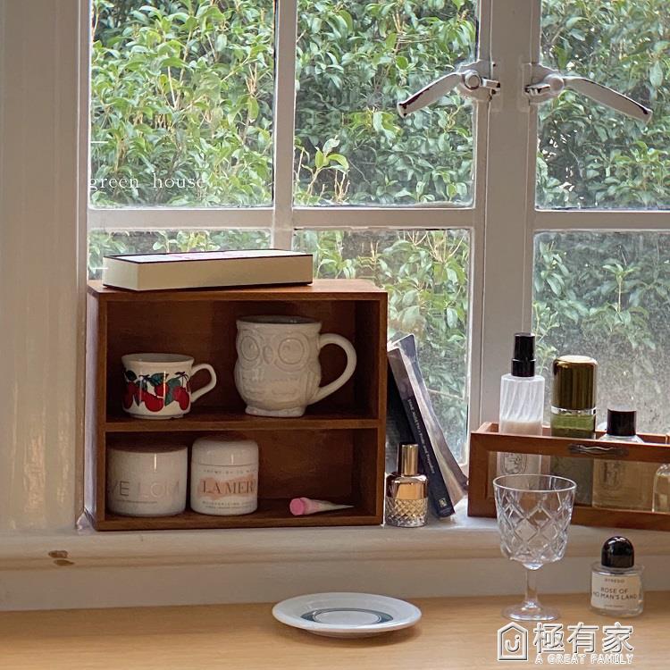復古木質收納柜桌面化妝品文具餐具杯子展示抽屜柜